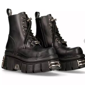 New Rock Black combat Platform Boots